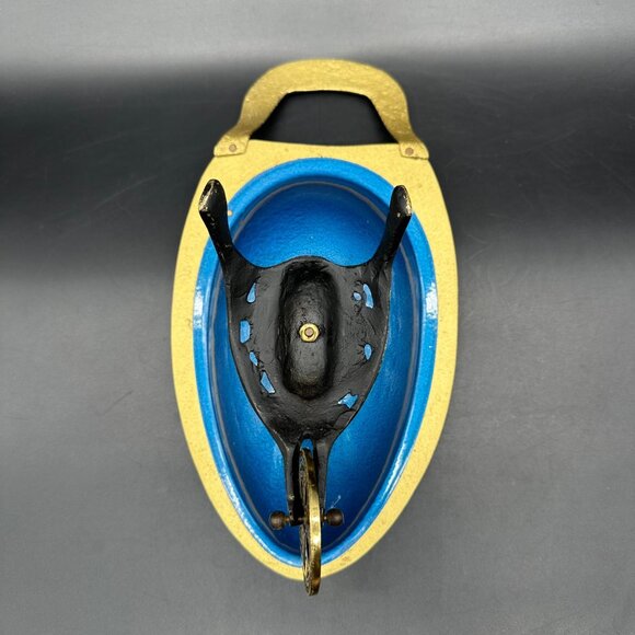 Vintage Brass Enamel Wheelbarrow Trinket Dish Israel Blue Gold Centerpiece Bowl - Picture 7 of 12